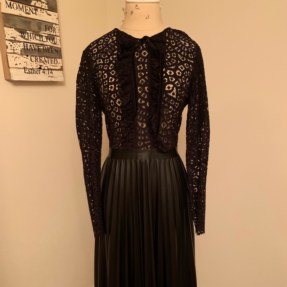 Chic Zara black lace and faux leather dress.